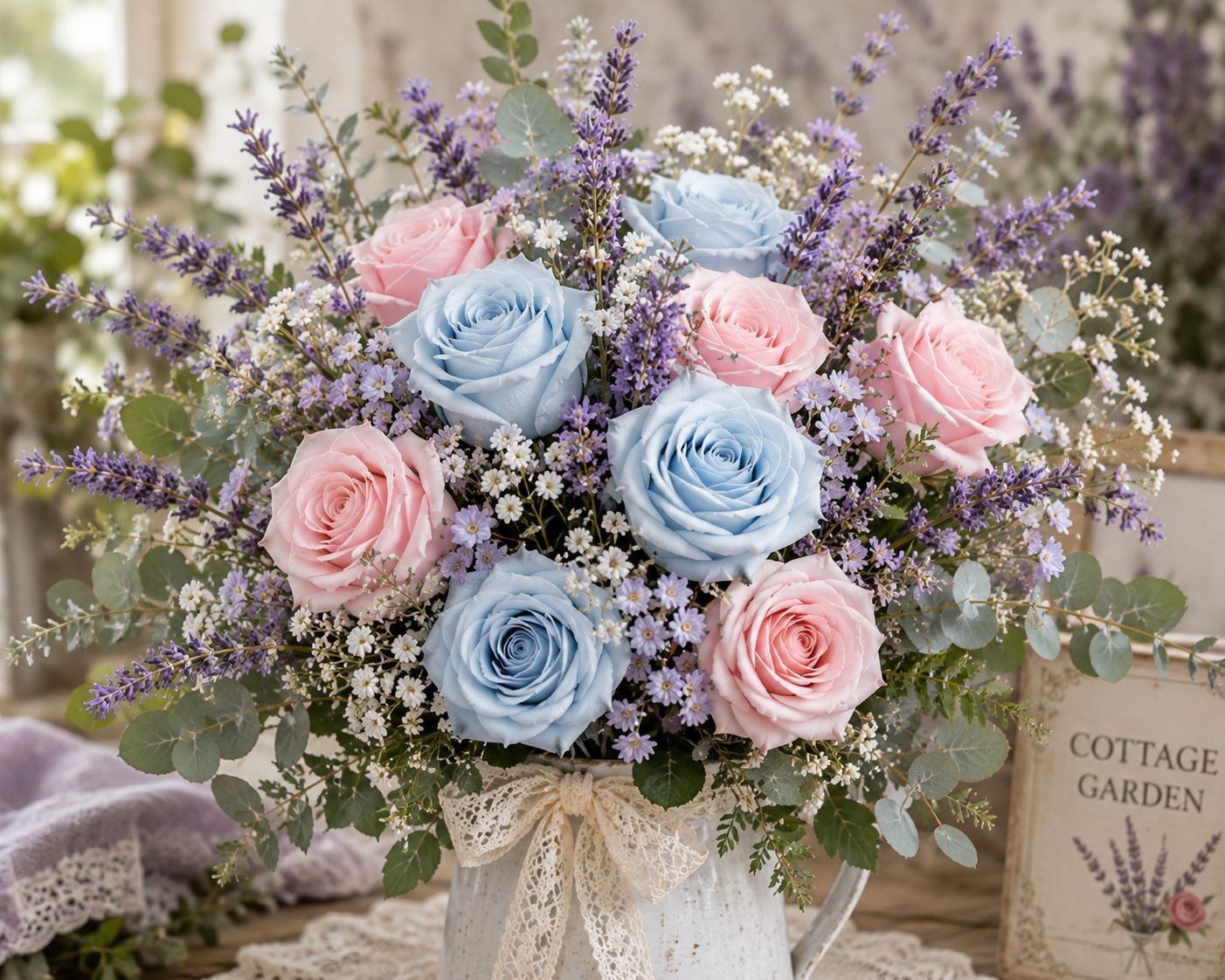 Set of 6 Artificial Light Blue Rose Stems 20 Inch Faux Roses Dusty Blue Wedding