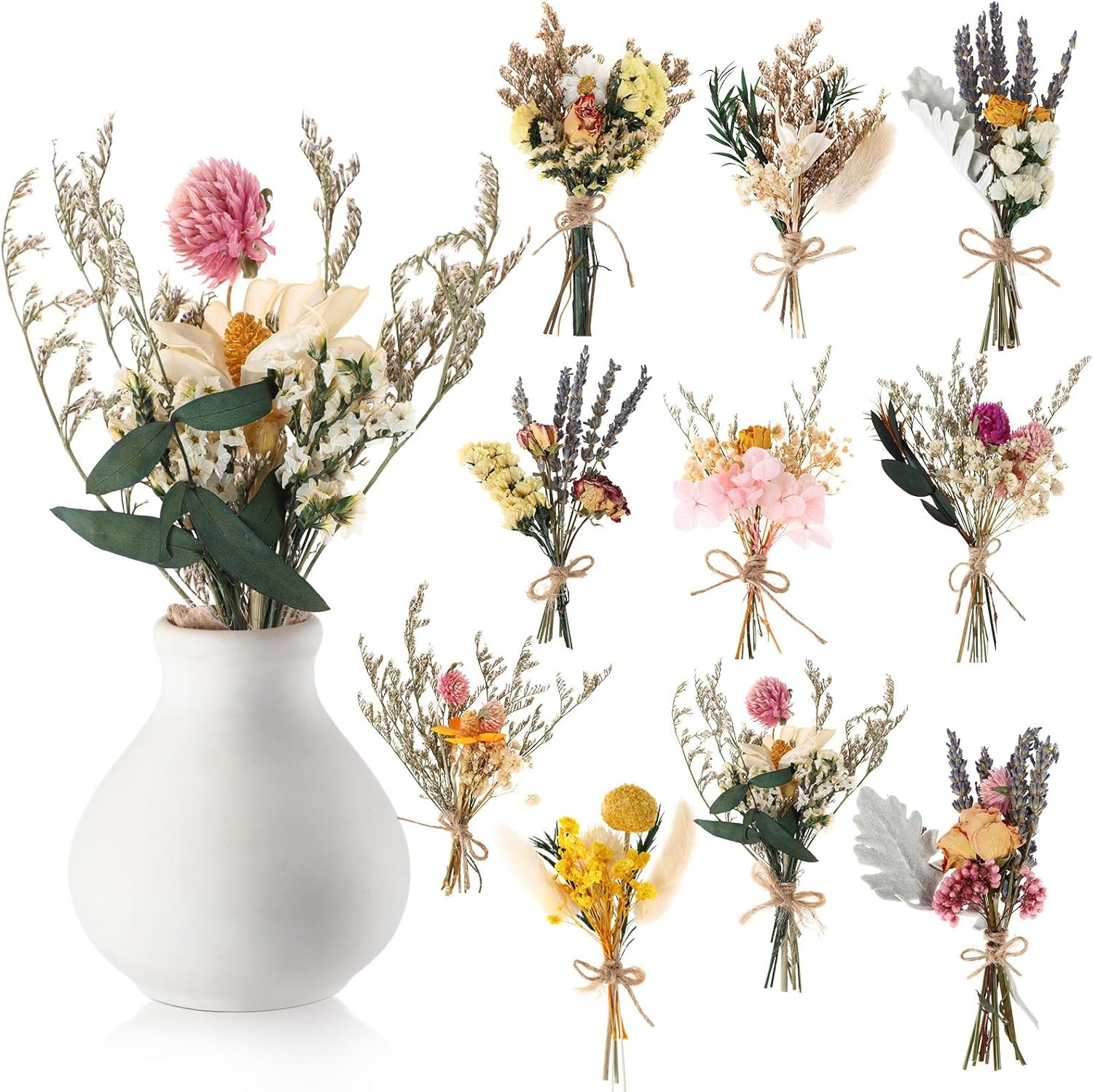 Nuanchu 10 Pcs Mini Dried Flower Bouquet Mixed Natural Dried Flowers with Stem