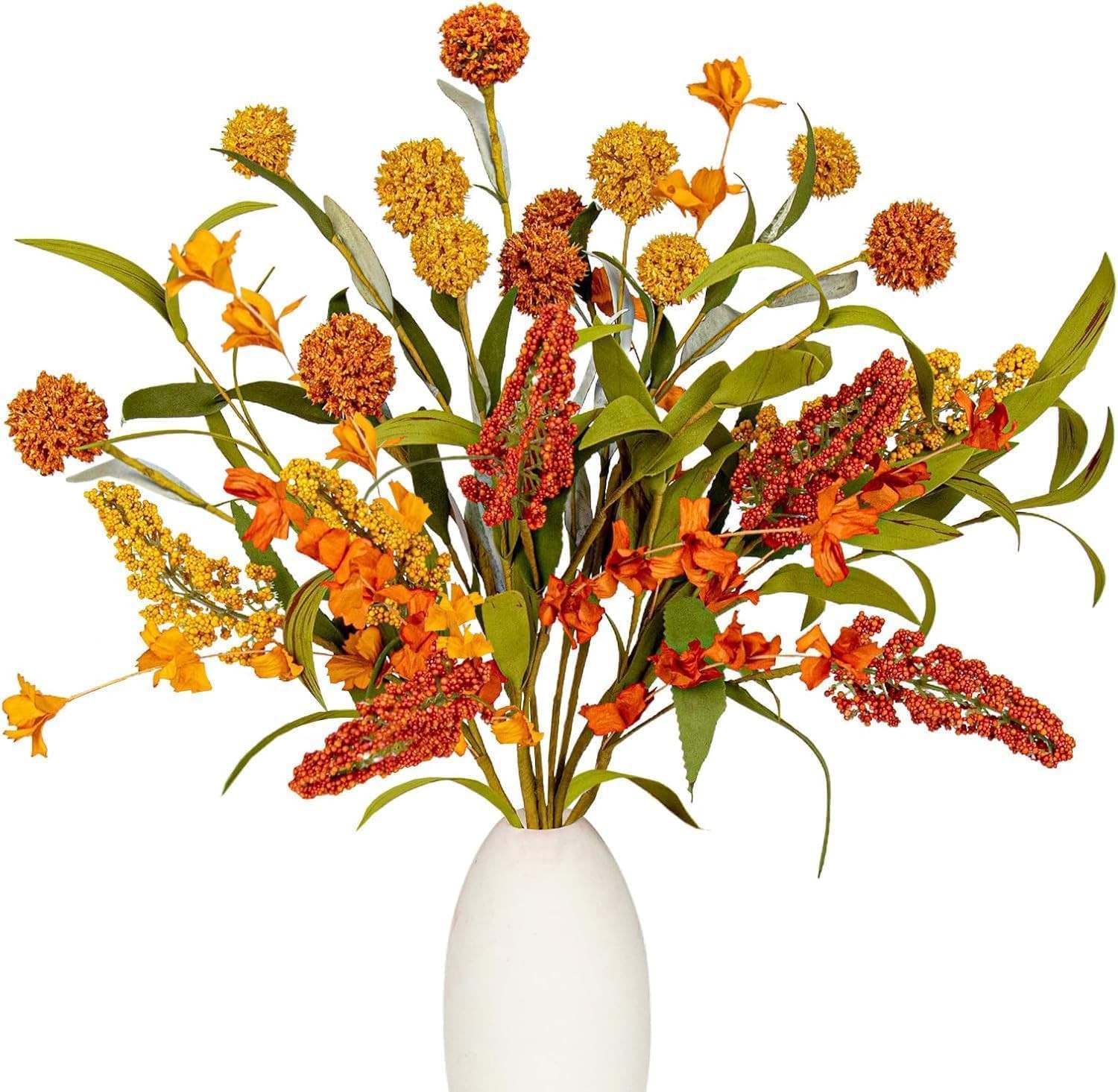 17 Inches Boho Autumn Flowers 8 PCs Faux Fall Flower Stems Rustic Fall Floral…