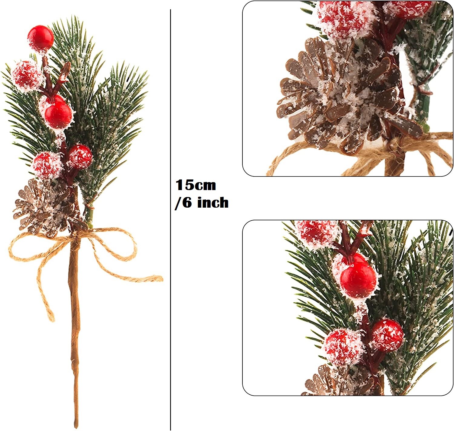 10× Christmas Berries Pine Cones Artificial Pine Picks with Snowflakes Holly US