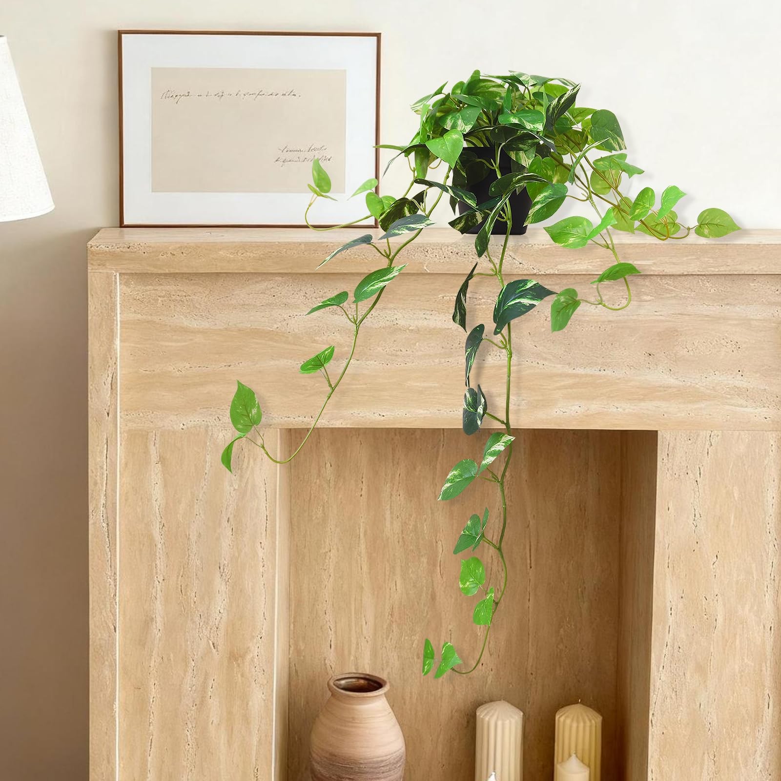 33 Inch Fake Pothos Hanging Plants Potted Artificial Silk Vines Greenery