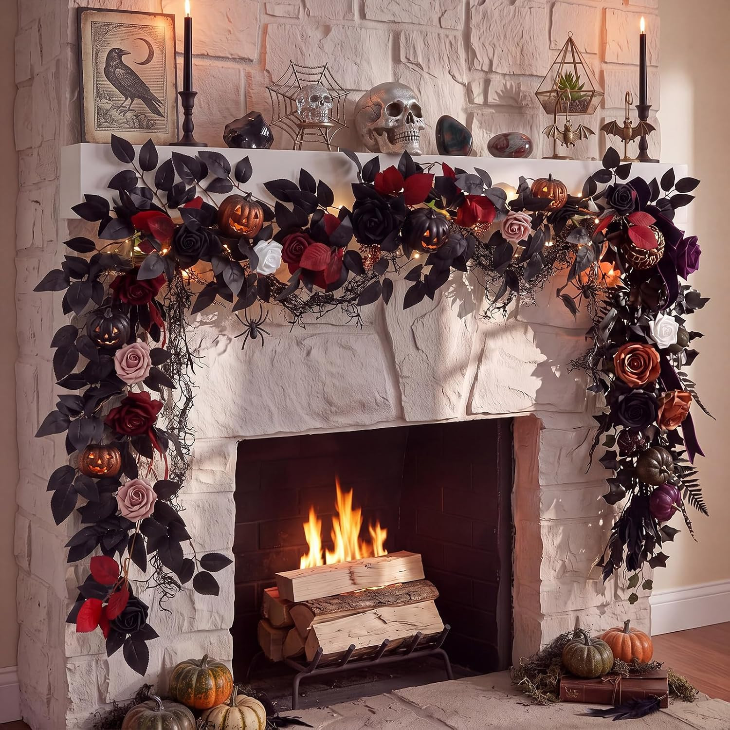5 Ft Halloween Black Burgundy Artificial Flower Garland Fake Rose Vine Hanging G