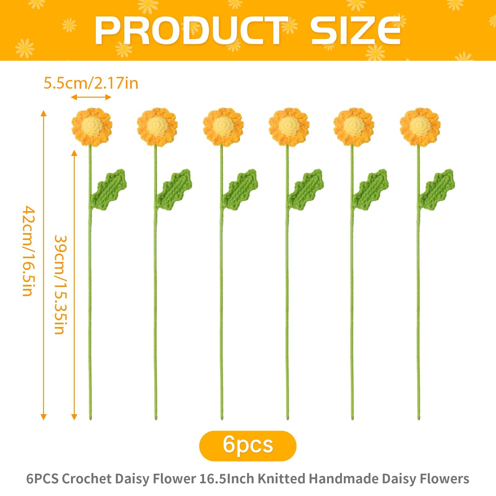 6PCS Crochet Daisy Flower 16.5Inch Knitted Handmade Daisy Flowers Cotton Knit…