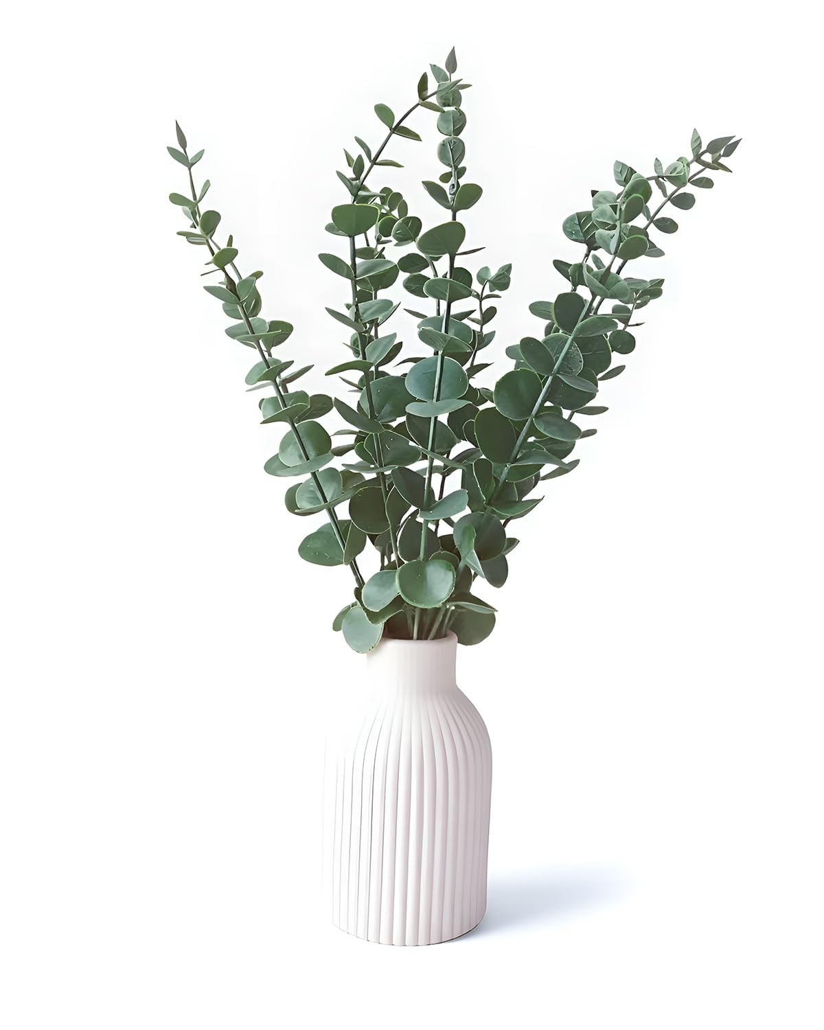 Faux Eucalyptus Stems in Ceramic Vase for Bathroom Counter Decor Artificial E…