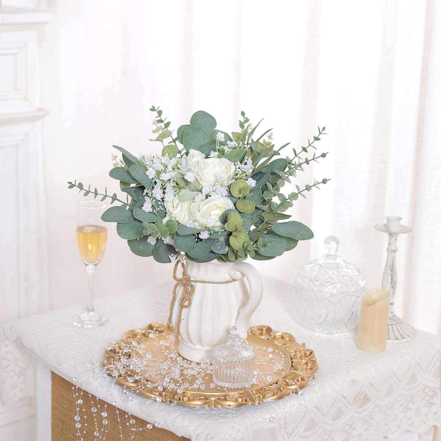 Eucalyptus Stems and Mixed Flowers 110 Pcs Realistic Greenery for Arrangements