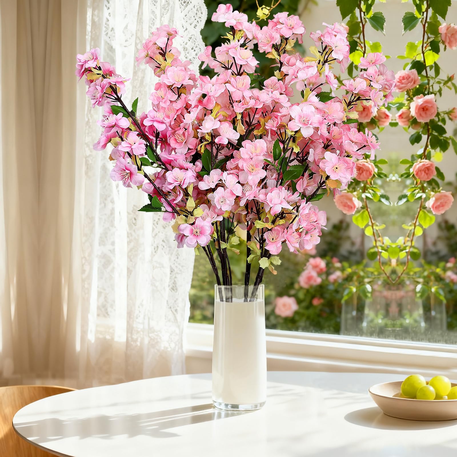 6Pcs Pink Artificial Cherry Blossom Branches for Home Decor 27’’ Faux Silk Lo…