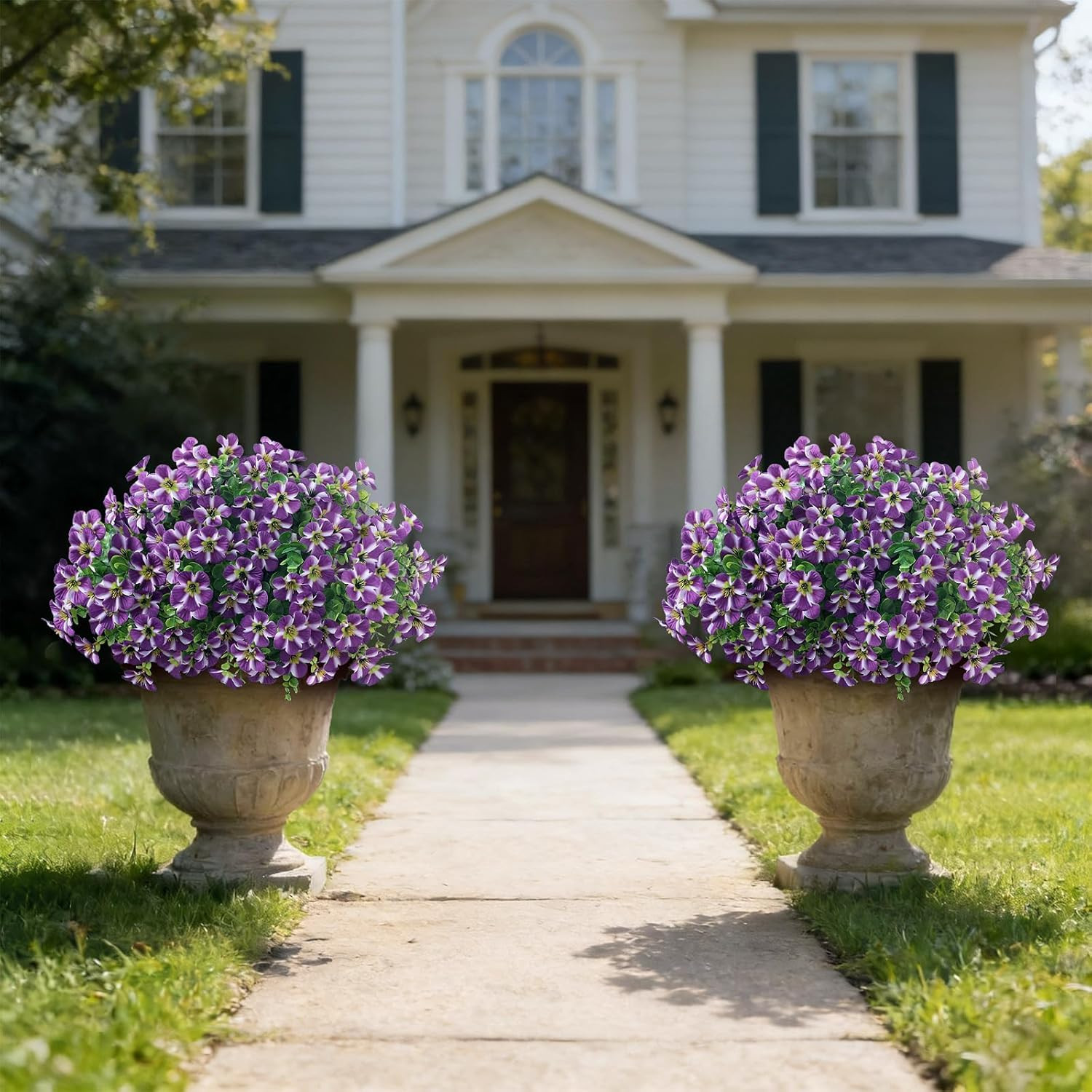 2 Set of Artificial Morning Glory & Eucalyptus Topiary Trees – Faux Silk Flower