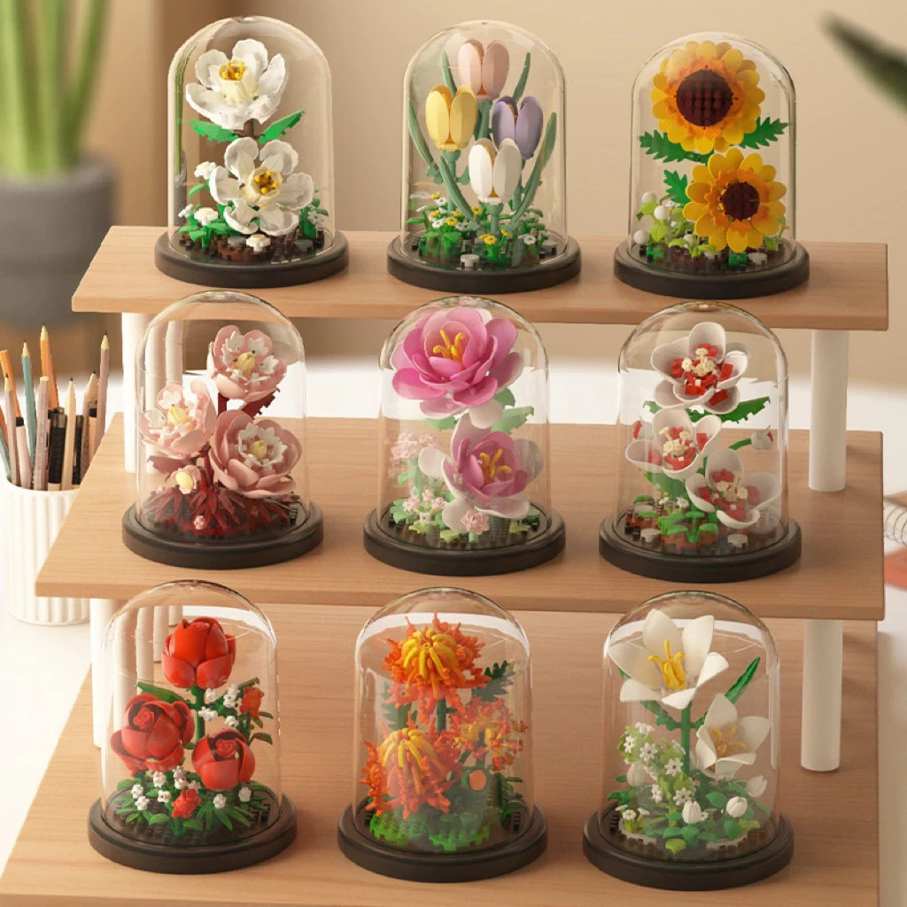 New Flower (White Yellow) Assembled Toys Building Blocks Potted Plant Ornaments