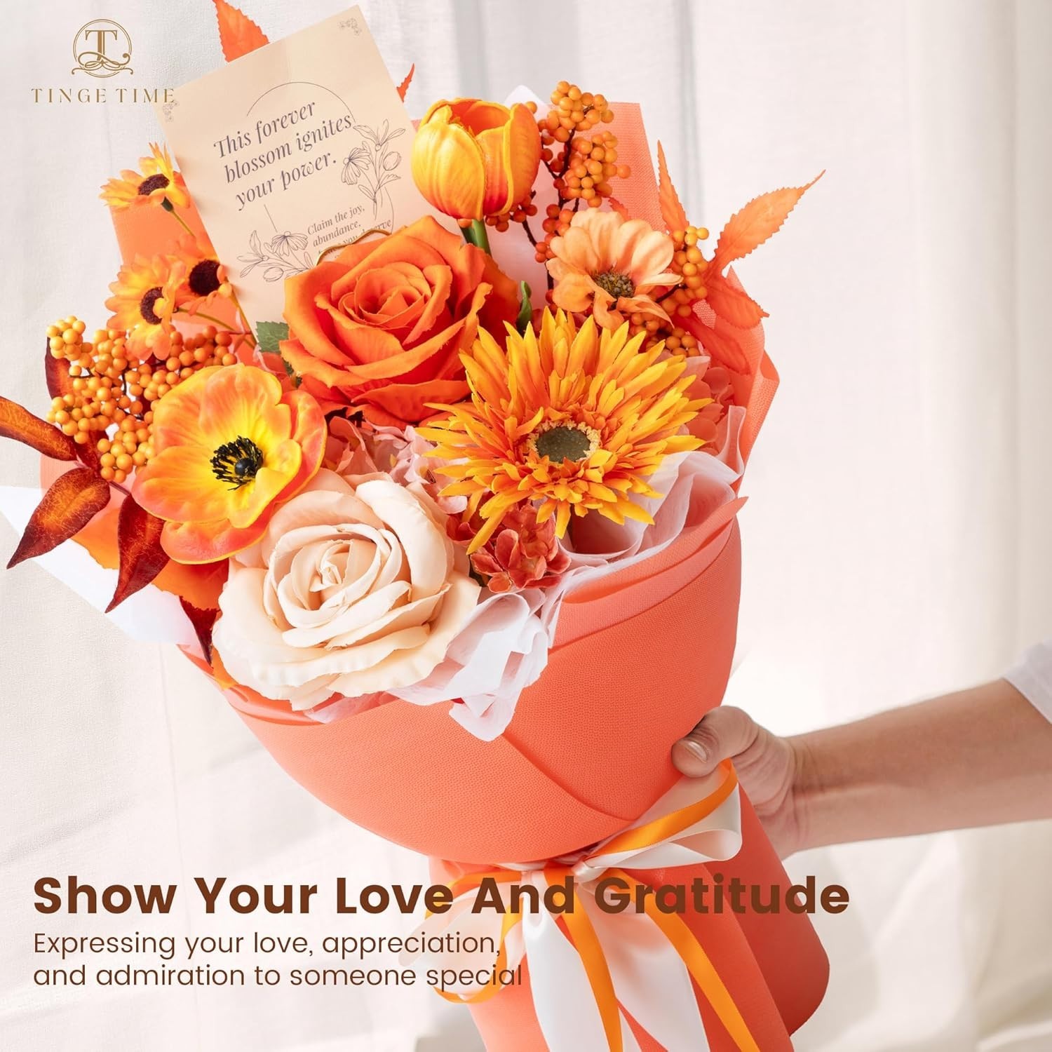 Tinge Time Preserved Flower Bouquet, Orange Artificial Flowers