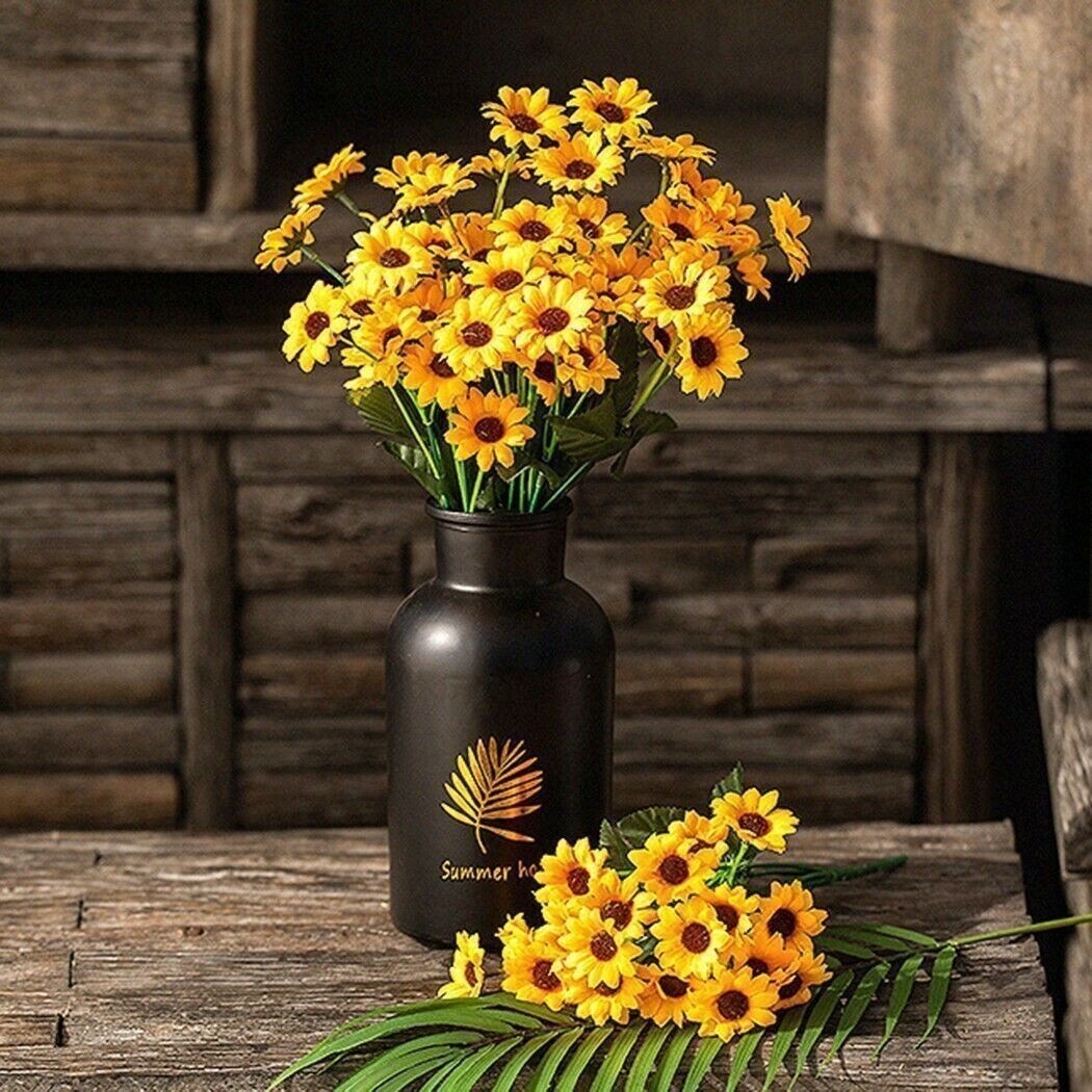 26-Head Artificial Yellow Sunflower Silk Bouquet Home Wedding Table Vase Decor