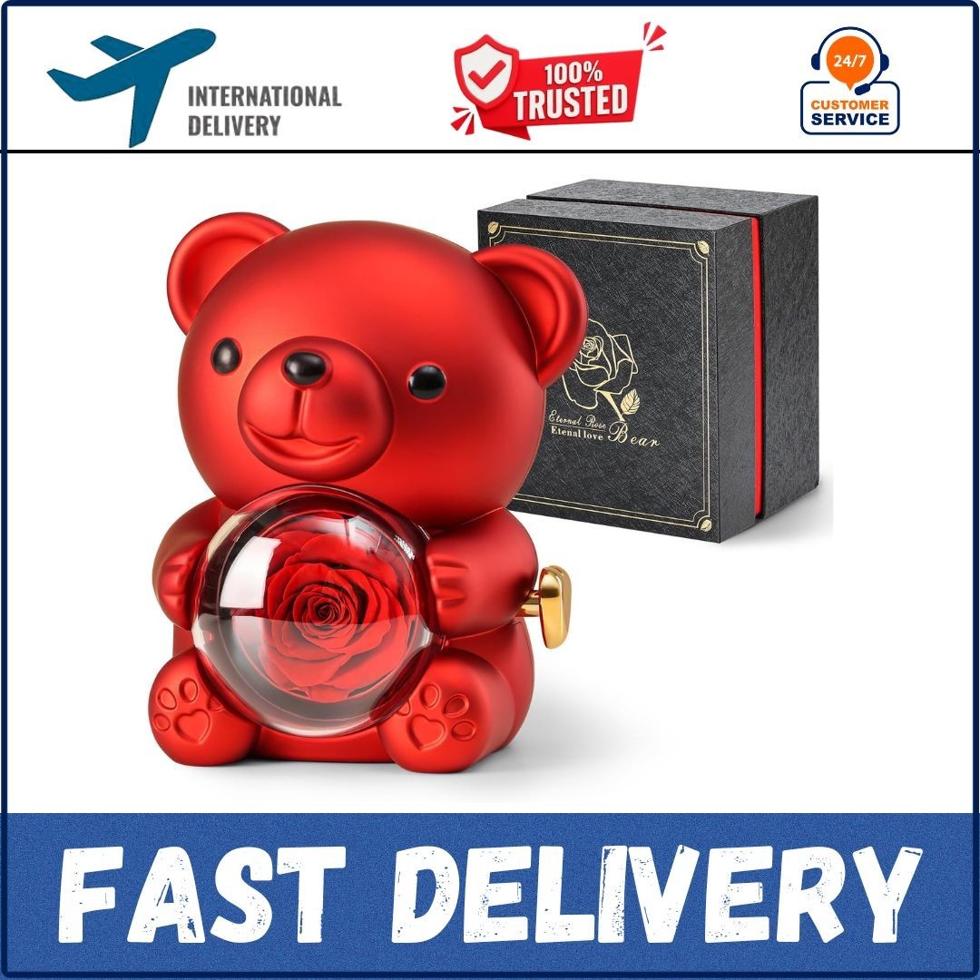 Cute Teddy Bear with Preserved Rose – A Real Rose Flower in Bear with Elegant Gi