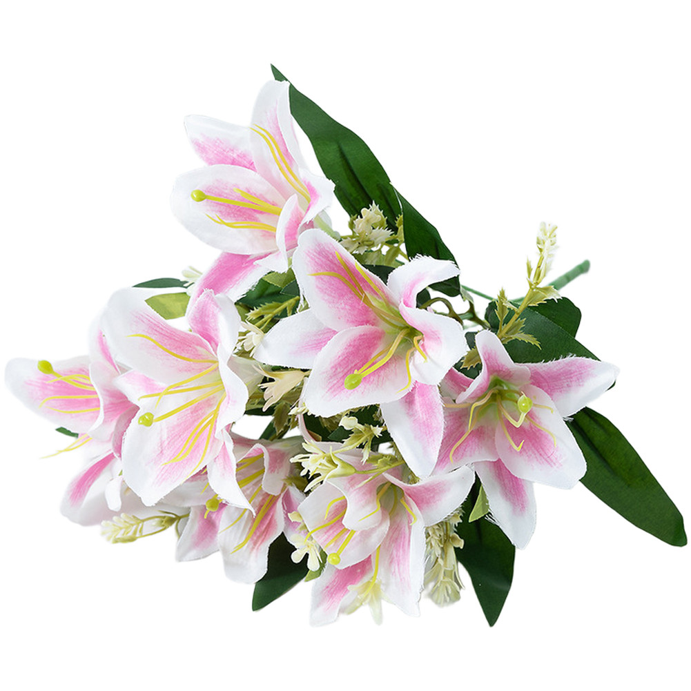 Silk Lily Flower Bouquet 7 Blooms Wedding Home Decor Table Centerpiece Red