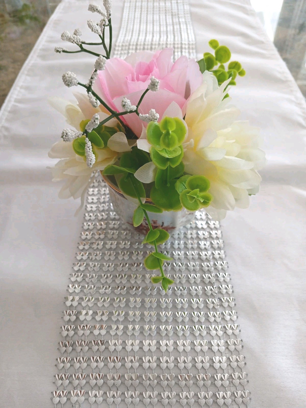 Tea Party Pink Rose Chrysanthem Silk Floral Arrangement Bridal Birthday POP-IN