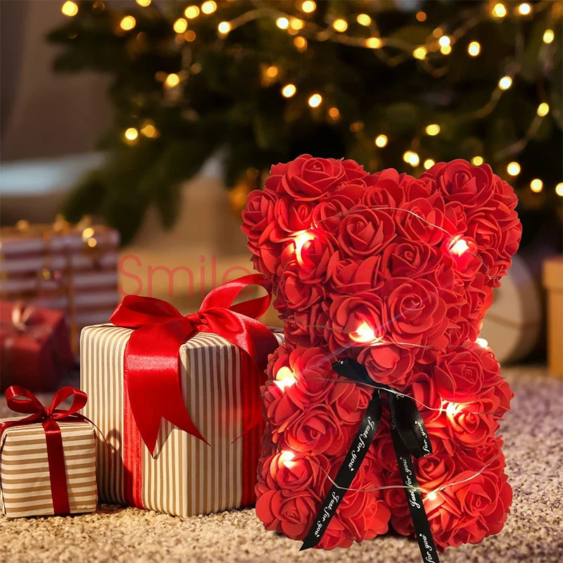 LED Teddy Rose Bear in Box Valentine Gift for Her Wedding Anniversary Birthday
