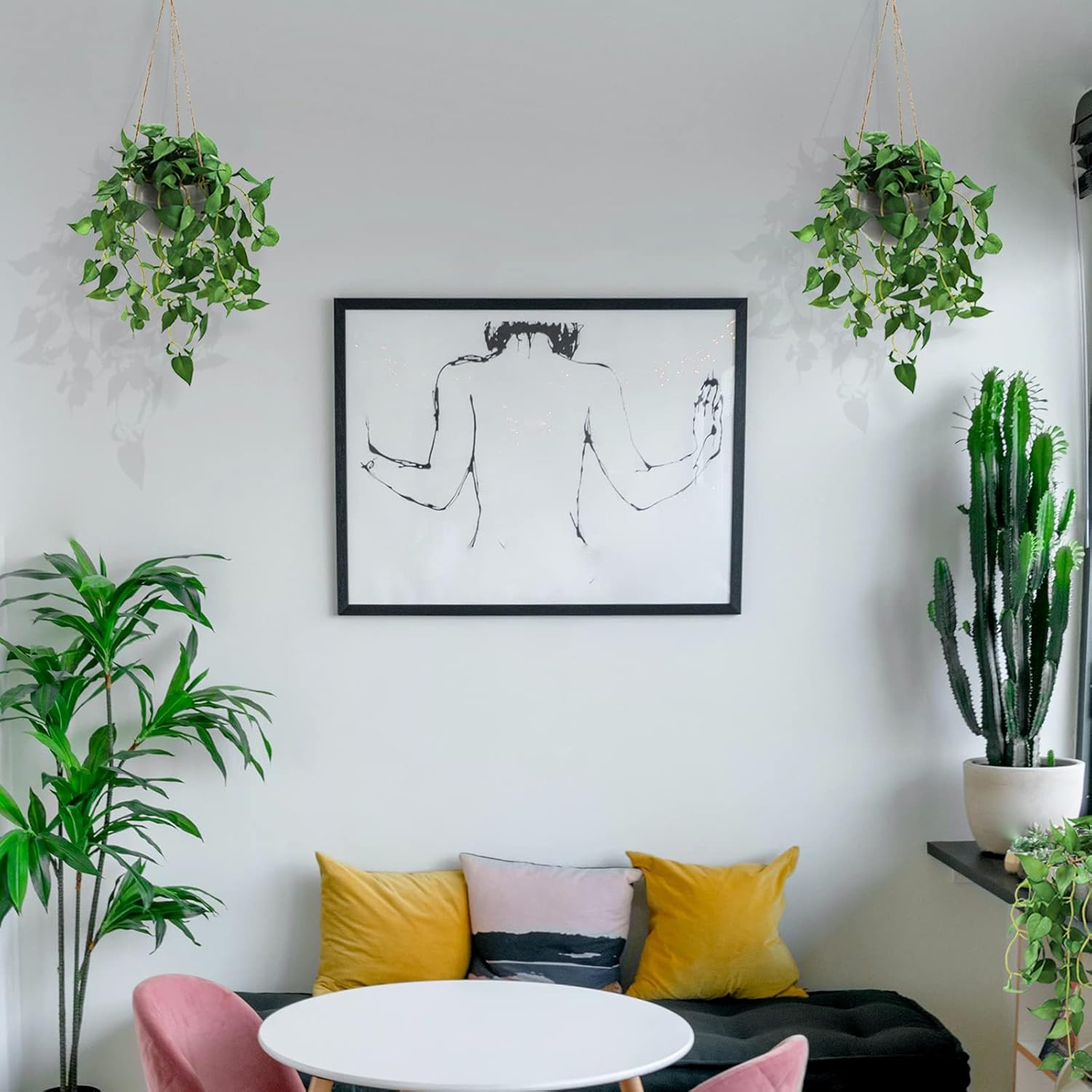 Hanging Plant Fake Plants with Pots, 2 Pack Artificial Plants, Faux Anthurium Le
