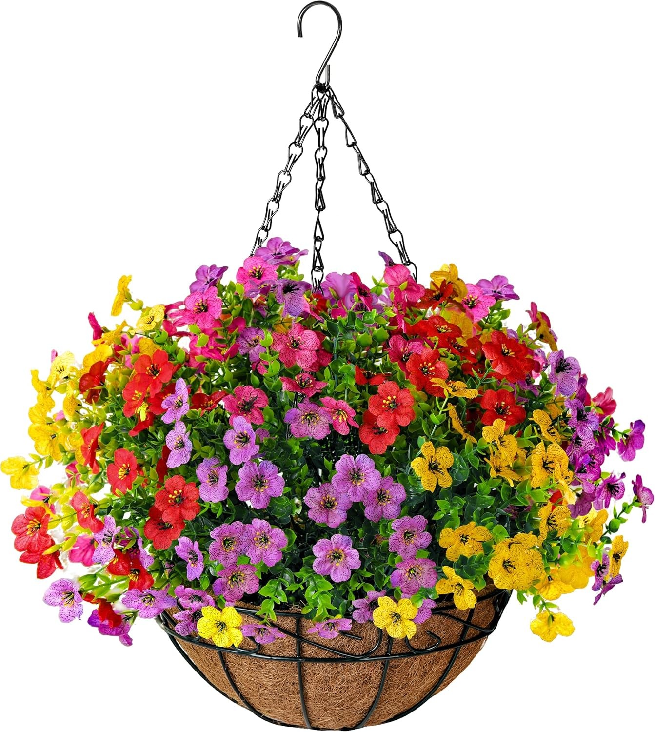 Artificial Faux Fake Hanging Flowers Plants Basket for Summer Outdoor Outside De