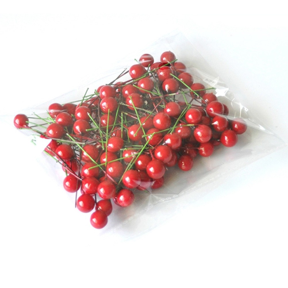 100Pcs Red Fake Berries Christmas Decorative Fruit Picks for DIY Home Ornament