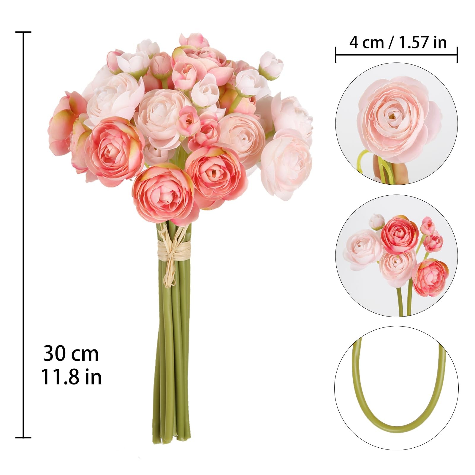 Artificial Ranunculus Pink Silk Flowers with Stems 12PCS Mini Fake Flowers fo…
