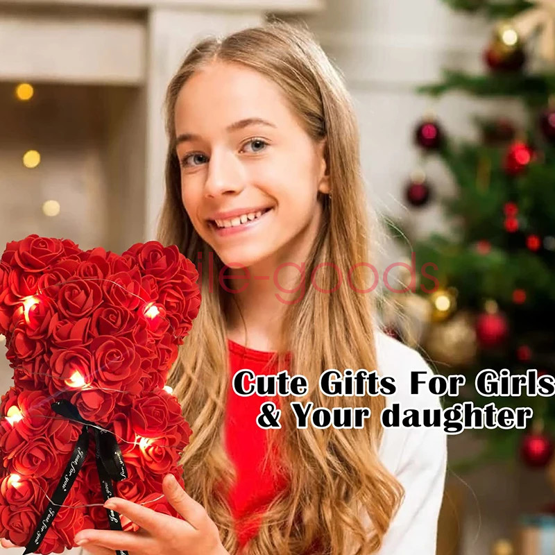 LED Teddy Rose Bear in Box Valentine Gift for Her Wedding Anniversary Birthday