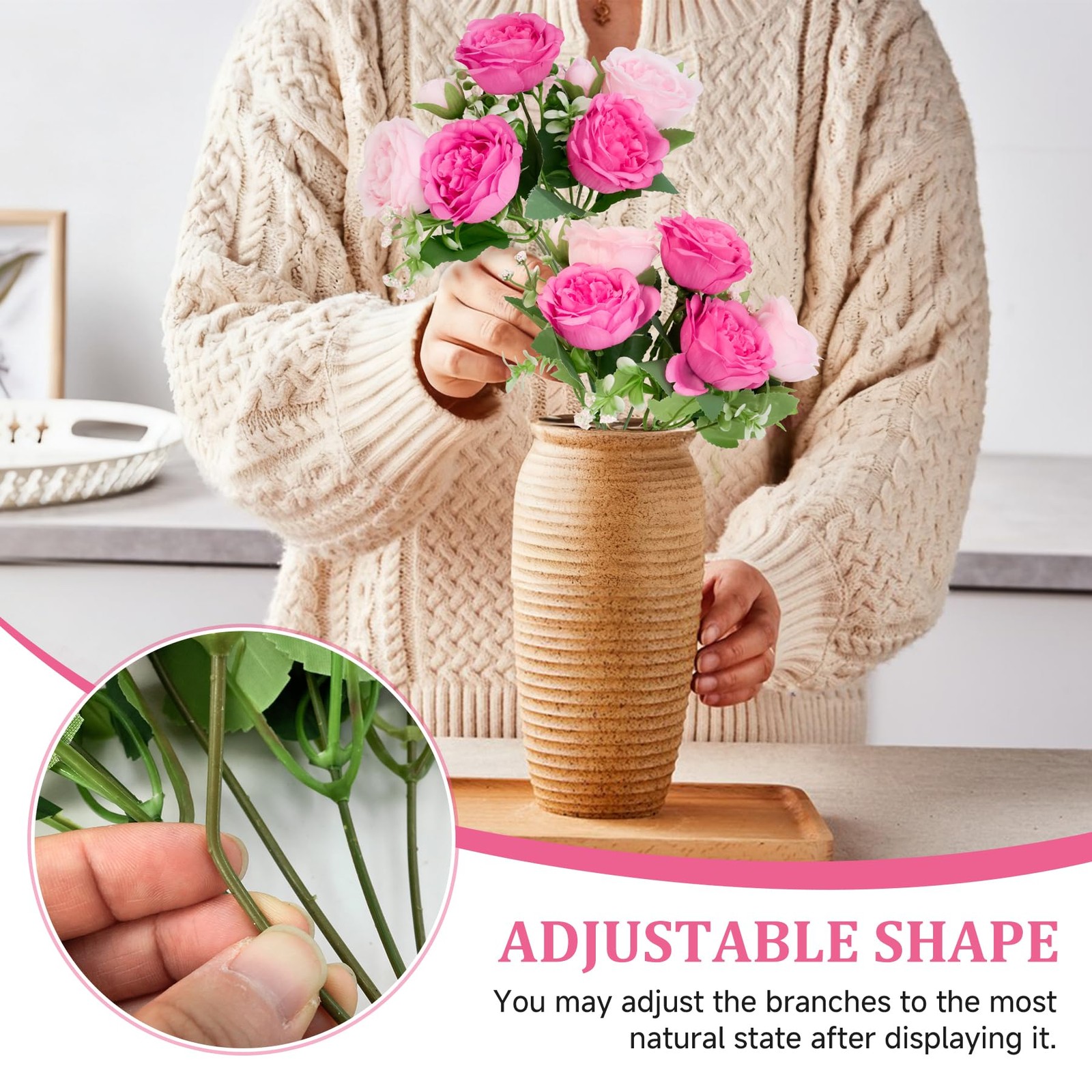2 PCS Large Rose Pink Silk Fake Peonies Artificial Flowers Wedding Bouquet