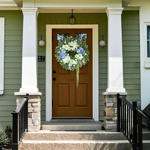 26″ Hydrangea & Eucalyptus Wreath for Front Door, Porch, Window – Large