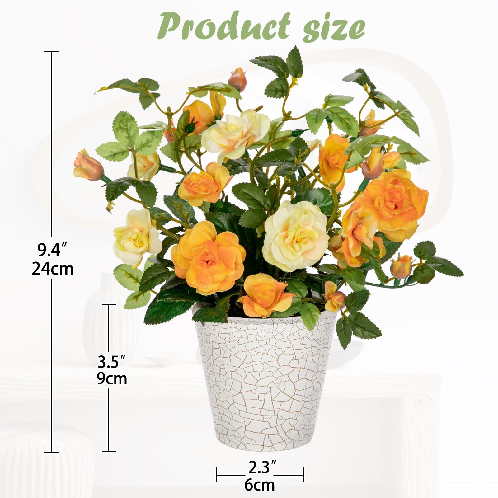 Yellow Camellia Roses Artificial Flowers in Vase Small Potted Faux Plant