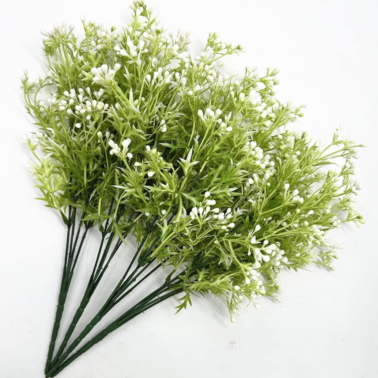 Artificial Plants, Fake Plastic Pearl Bouquet Faux White Flowers Bushes Greenery