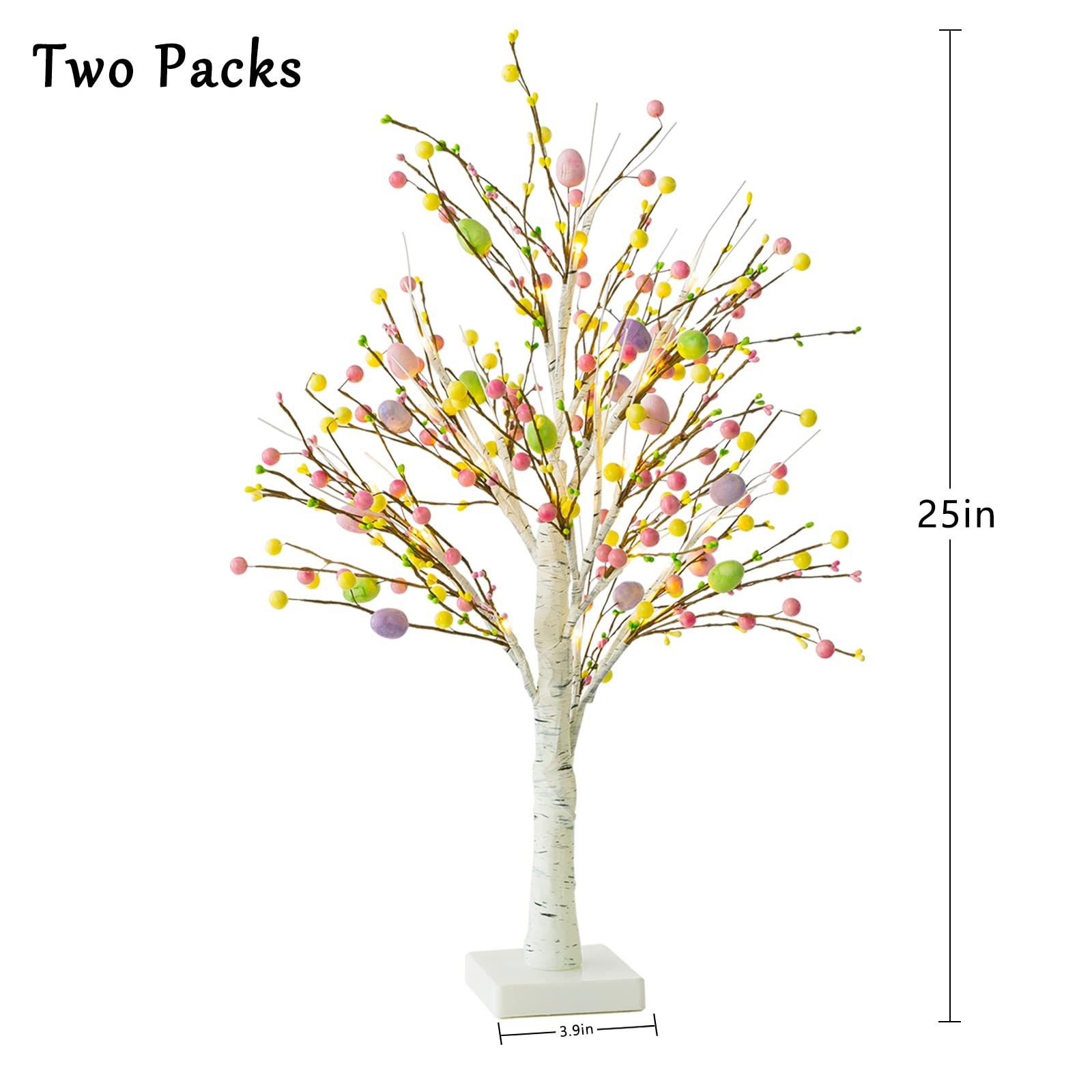 Ethlomoer Easter Decorations, 2 Pcs 25 Inch Pre-Lit Green/Pink/Purple/White