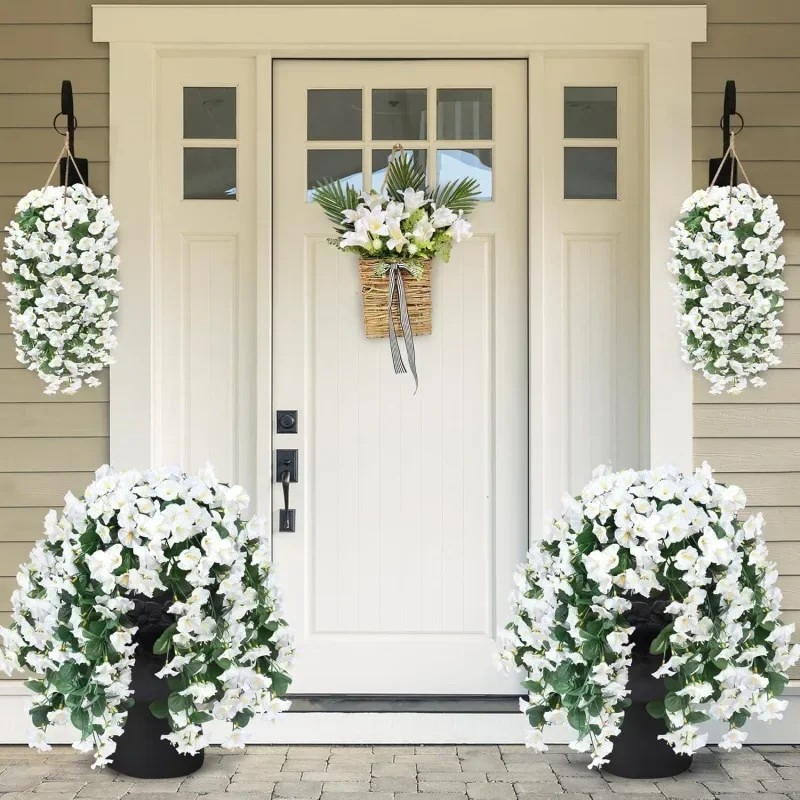 2PCS Artificial Morning Glory Vines UV Resistant Hanging Flowers Outdoor Decor..