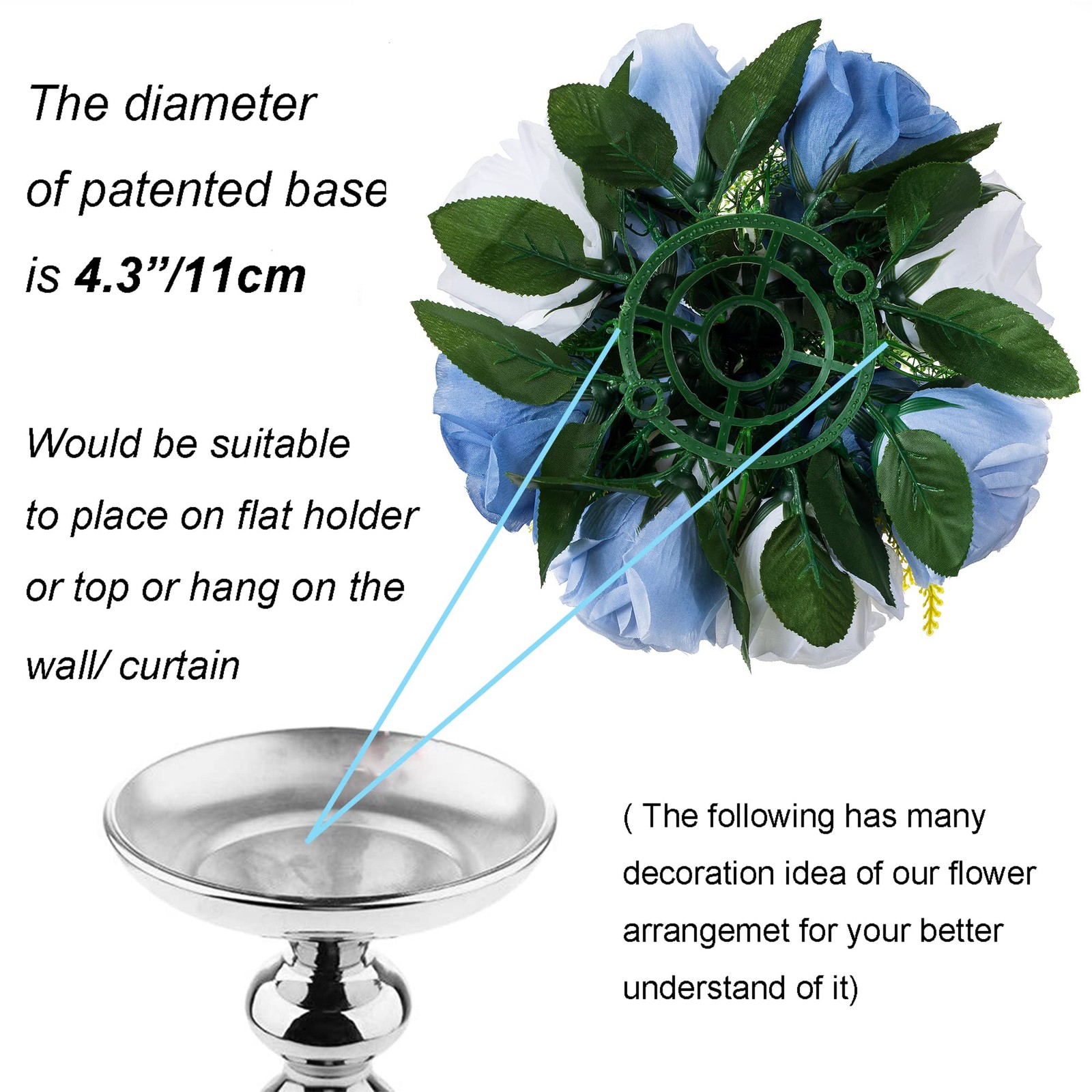 2 PCS Dusty Blue Fake Rose Flower Ball Centerpieces Silk Floral Bouquet