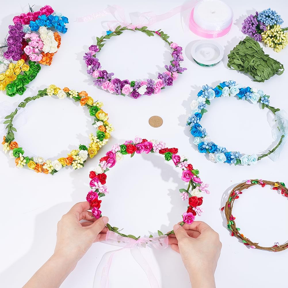 20 Set Rose Flower Crowns Making Kit Make Your Own Floral Crown Wreath Colorf…