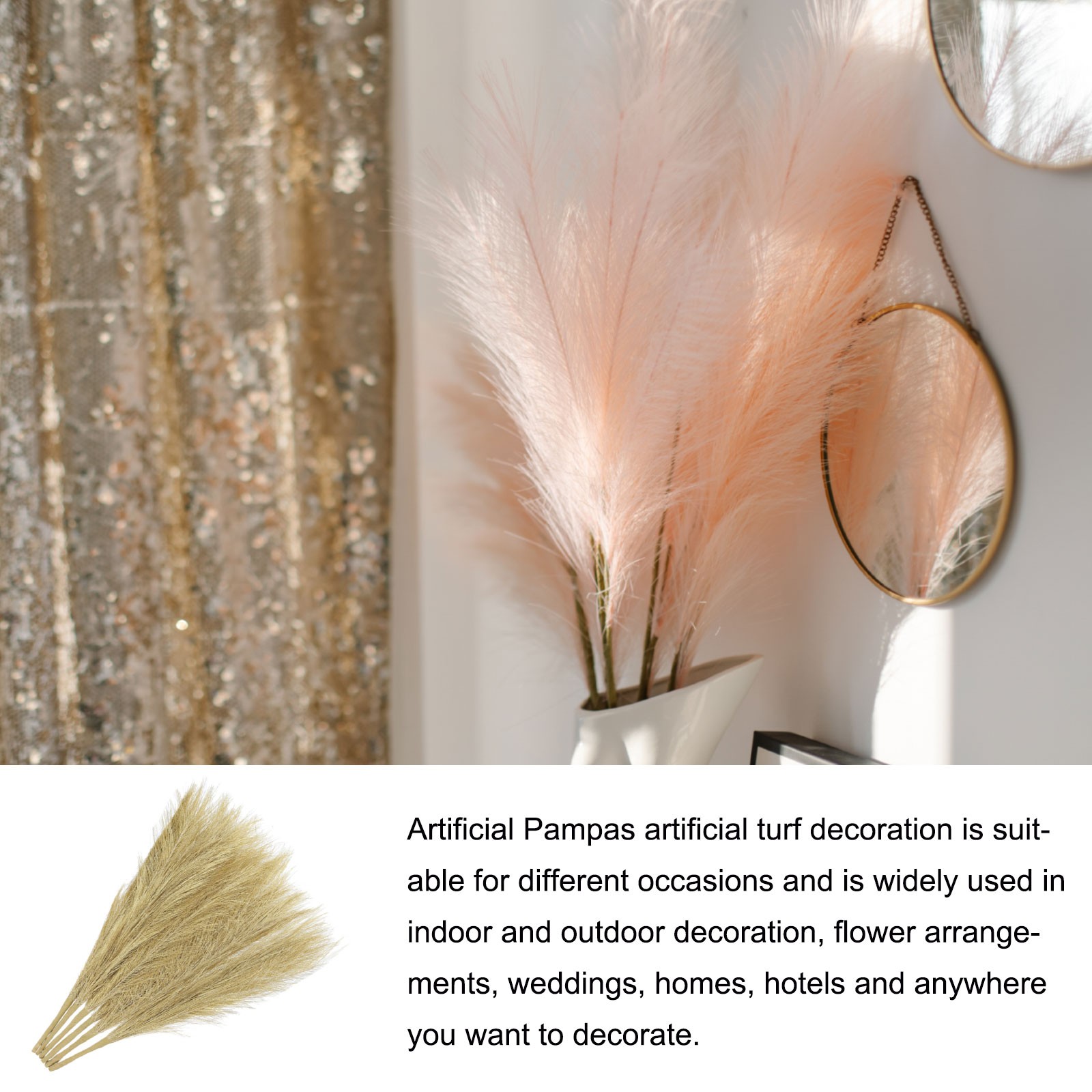 Faux Pampas Grass Fake Pampas Grass Decor, 17.7″/45cm / Silver / 3 Pcs