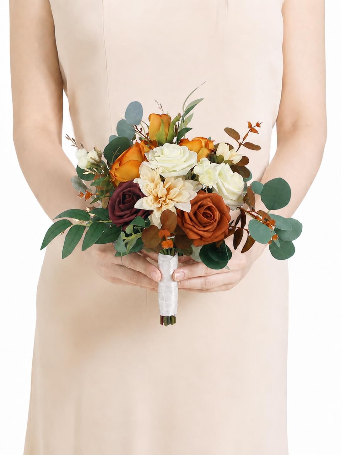Burnt Orange Fall Wedding Bridesmaid Bouquet Terracotta Silk Flower Prom