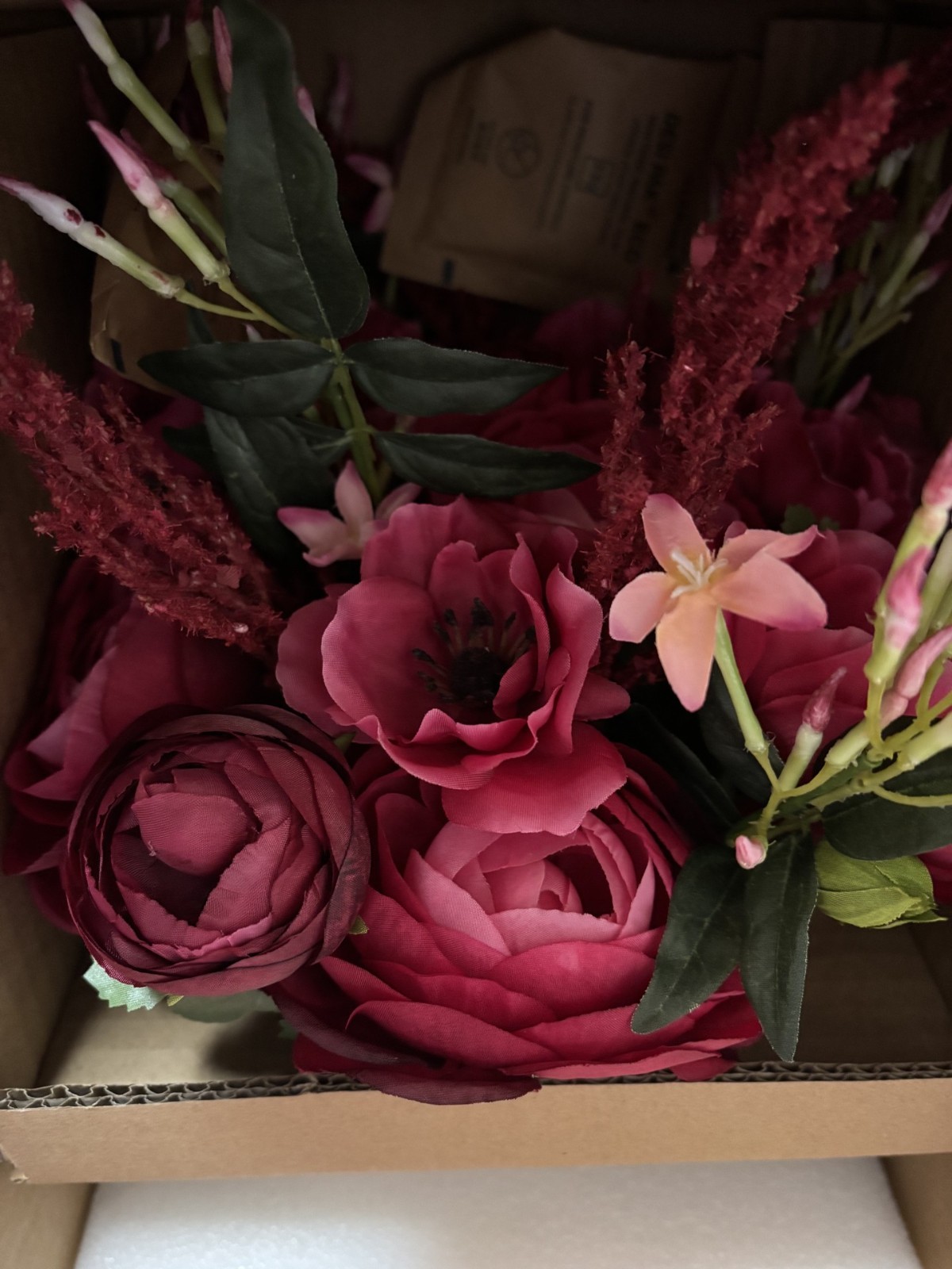 NEW Pottery Barn Faux Composed Pink Jasmine & Peony Floral Flowers Arrangement
