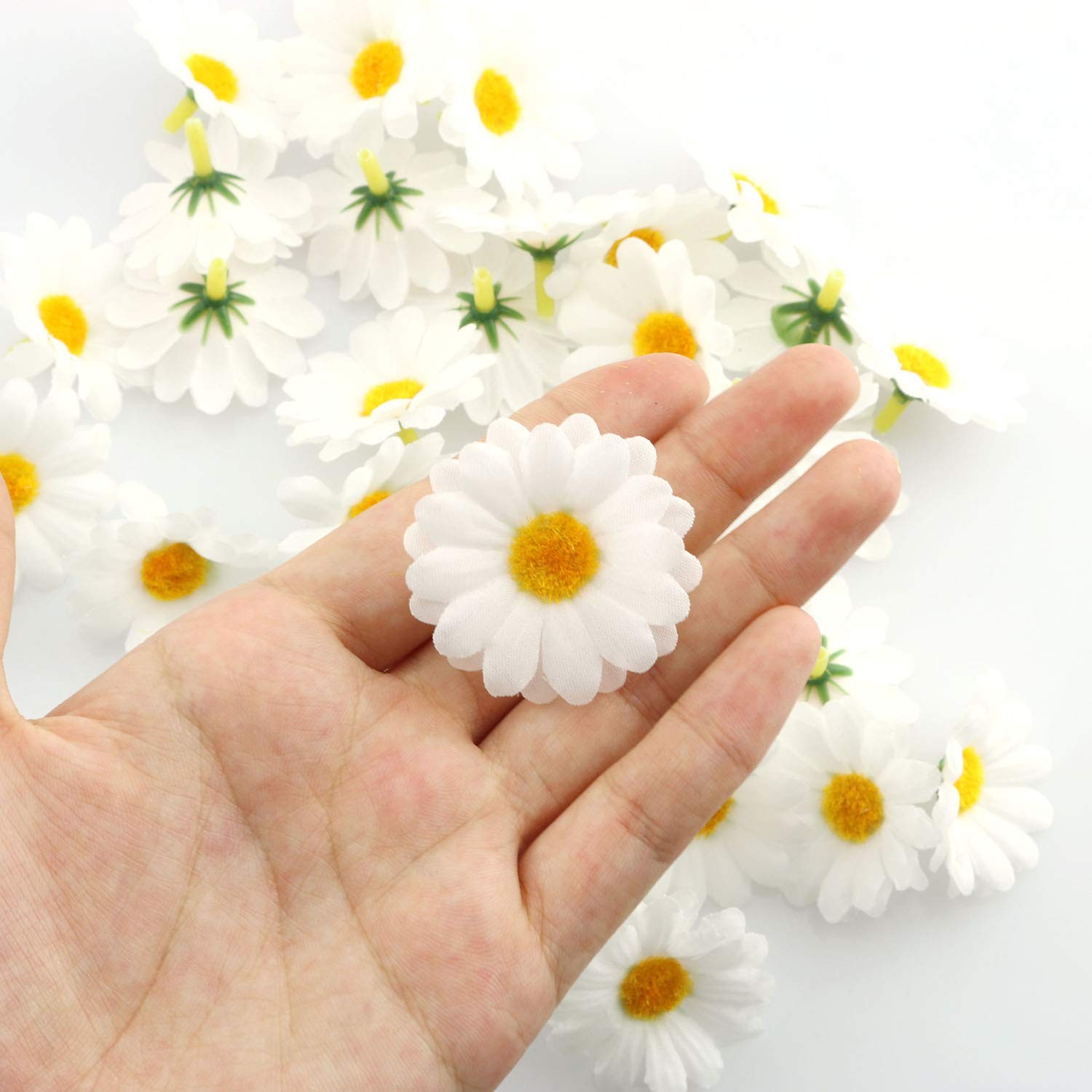 Fabric Daisy Flower Head 100PCS 1.5Inch White Artificial Gerbera Fake Flowers…