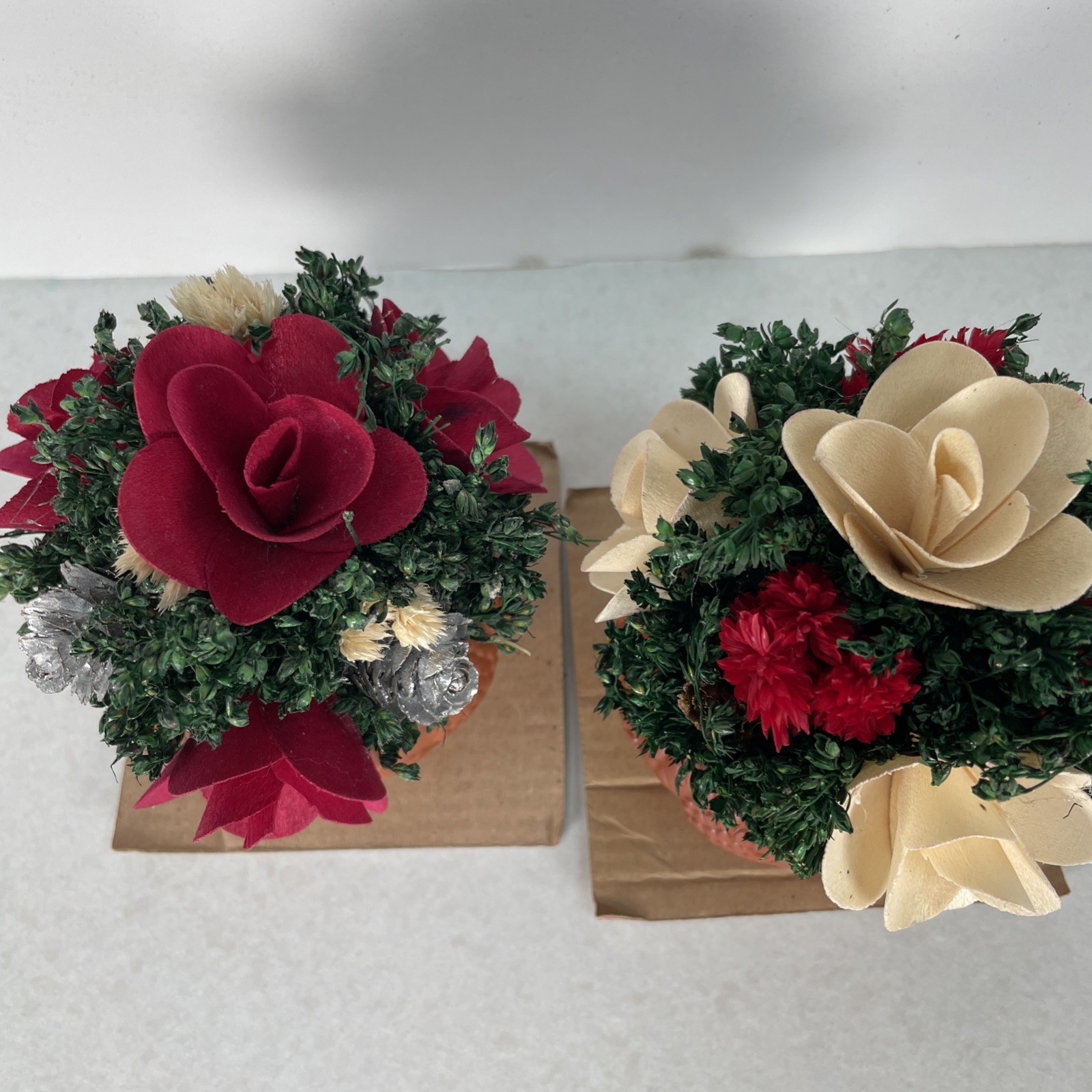 Vintage 2003 Christmas Mini Floral Arrangements Lot of 2 in Terracotta Pots New