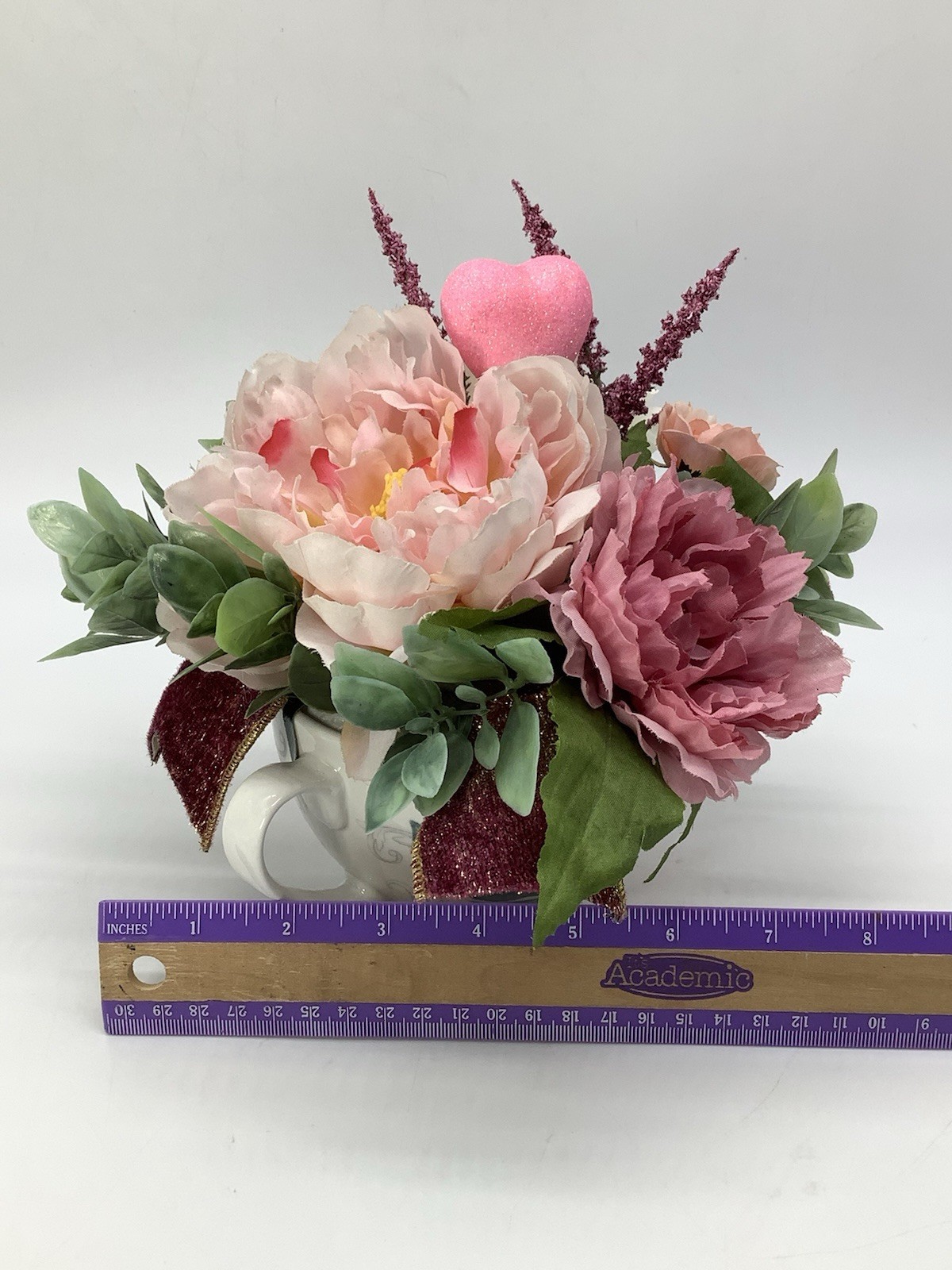 Handmade Valentines Day Pink Tea Cup Floral Arrangement