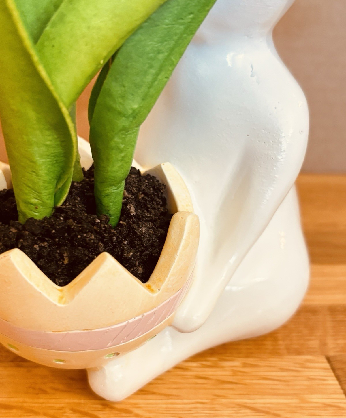 Easter Bunny Ceramic Planter Pink Tulips Spring Decor Table Centerpiece
