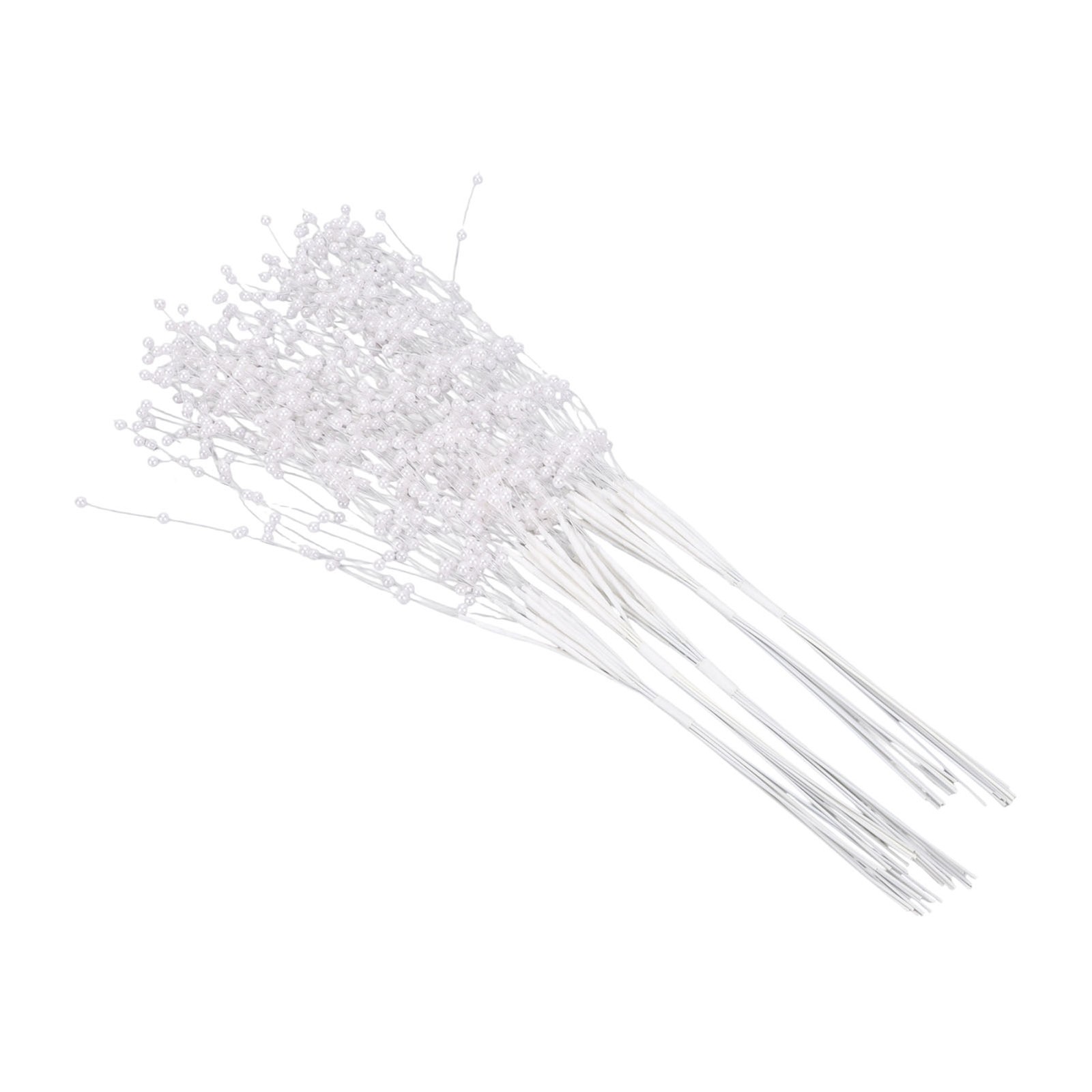 White 50PCS Pearl Beaded Stems 4mm Bead String Garland Floral Picks Flexible BT0