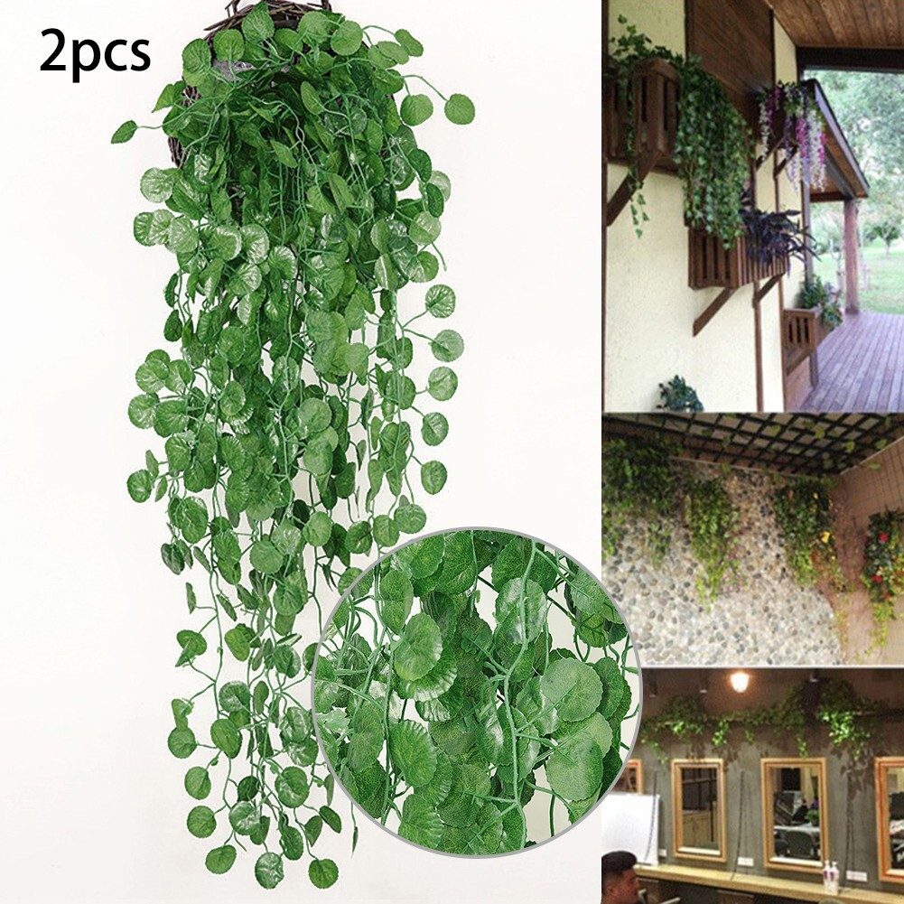 2PCS Artificial Hanging Plants Basket Pot Fake Vine Trailing Garden Wall Plants