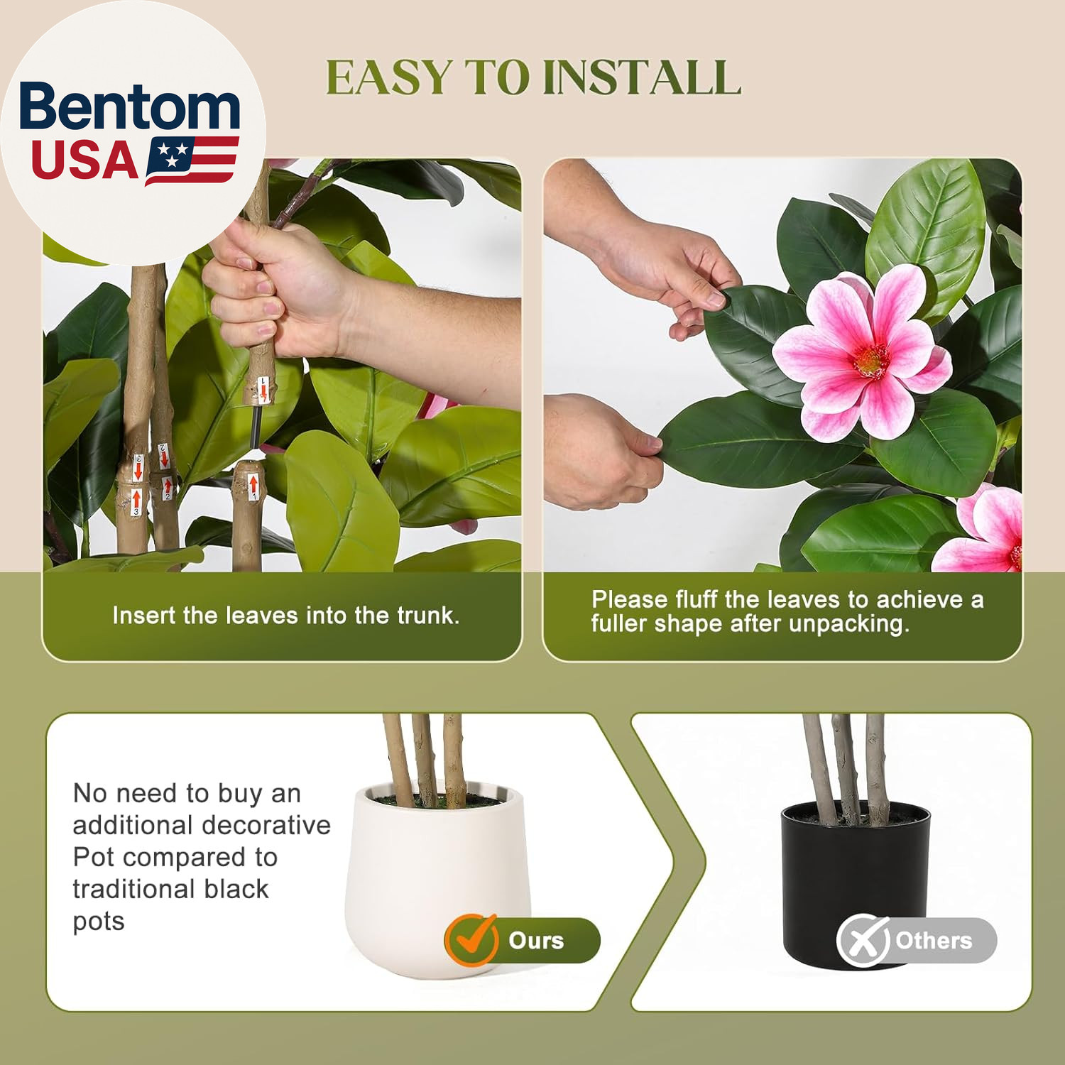 Faux Rubber Tree, 48 Inch Artificial Plants Indoor with Real Touch Leaves and Mu