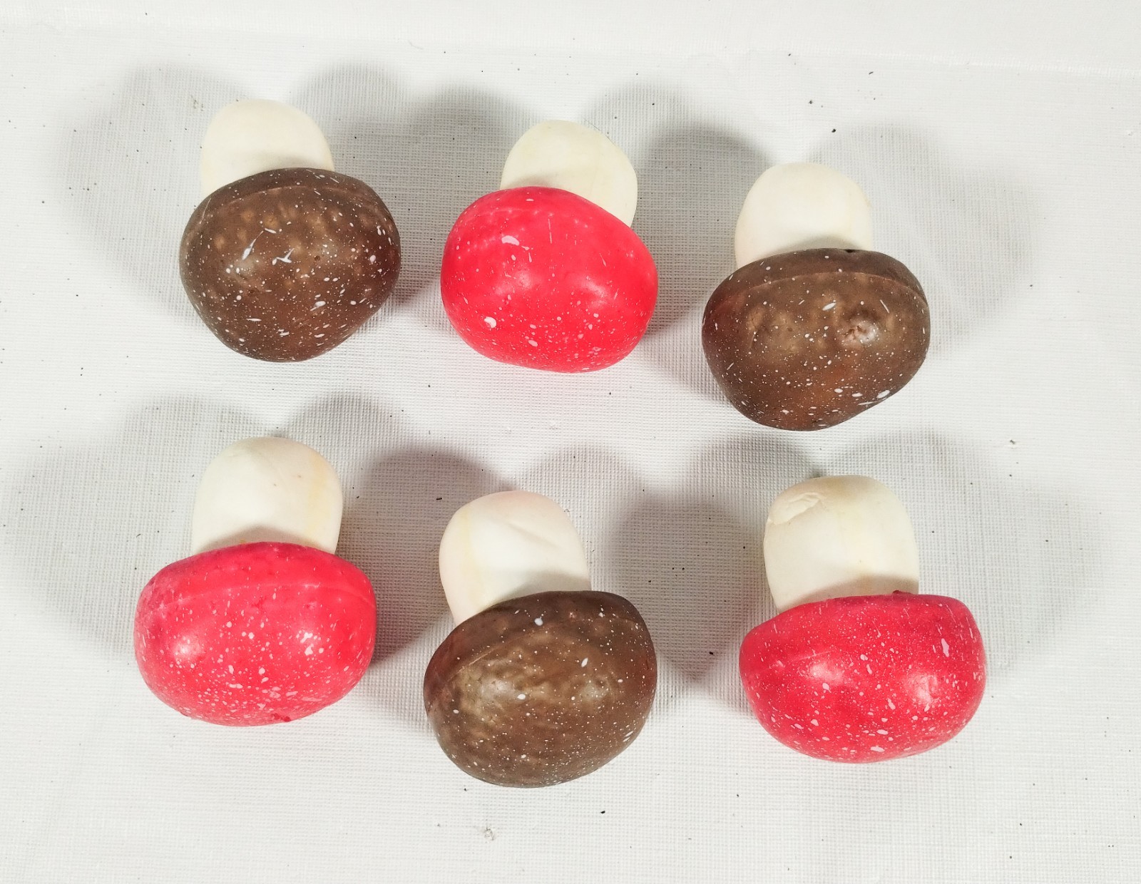 Set Of 6 Foam Mushrooms Red Brown Home Decor 3″ Forest