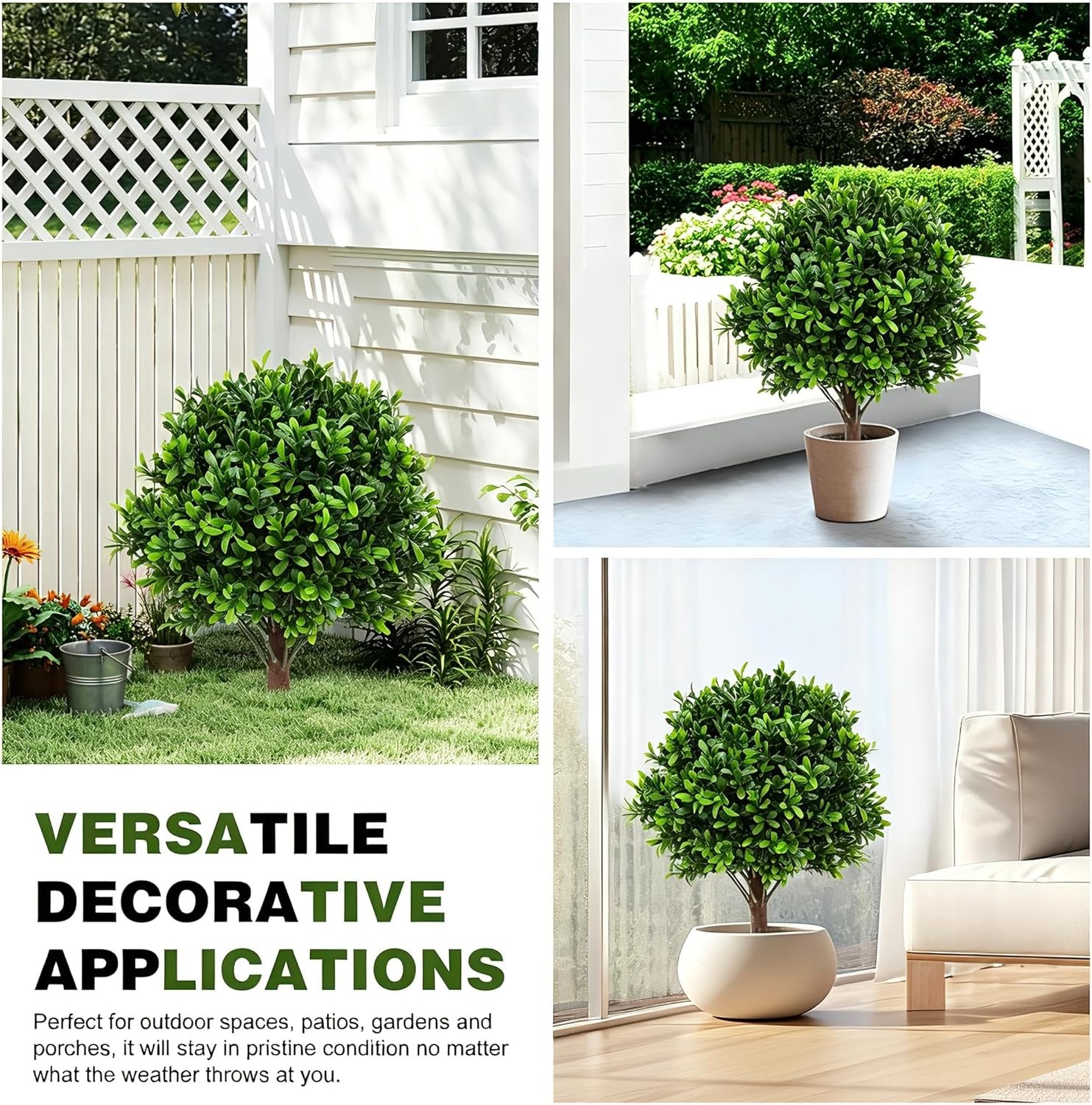 Set of 2 Artificial Boxwood Topiary Ball Trees with Ground Spike, 26 Inches UV