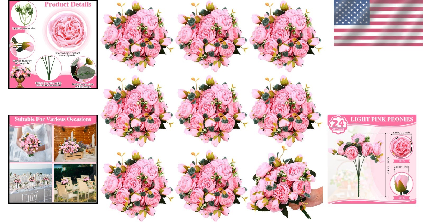 Silk Faux Peony Flowers for Home Decor – 24 Bouquets