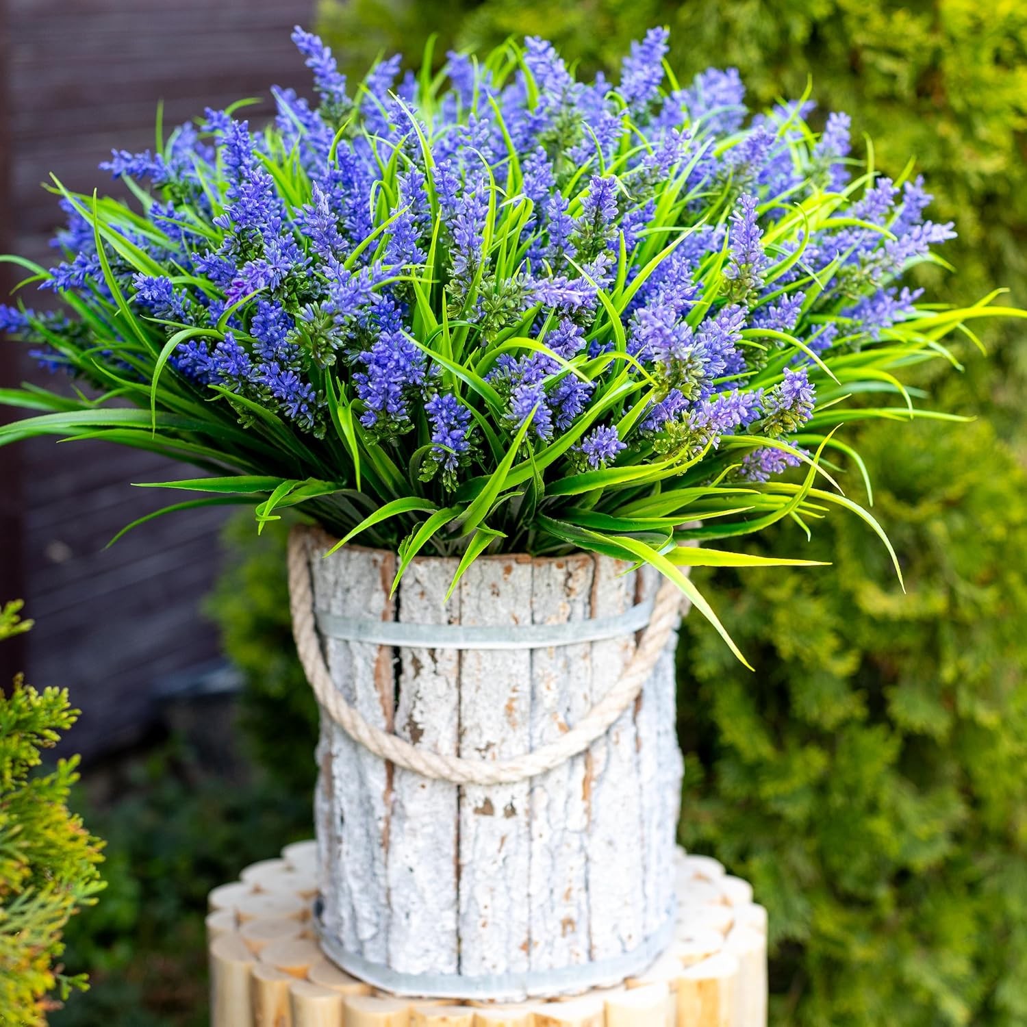Artificial Flowers Outdoors Decorations 20 Bundles Fake Lavender Monkey Grass UV