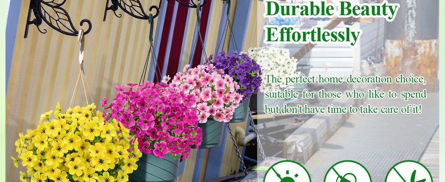 20 Bundles Artificial Violet Flowers for Outdoors, Mixed | UV resistant, silk