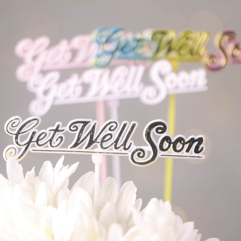 12 Assorted Color Script Style Get Well Soon Acrylic Picks for Topping Cake