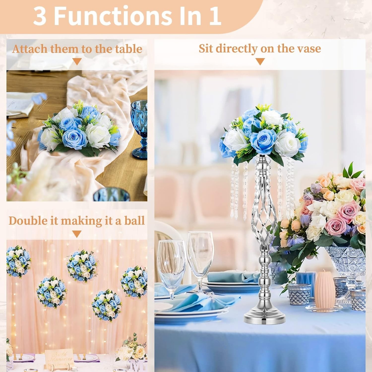 Wedding Table Centerpieces – 6 Pcs Blue & White Floral Balls
