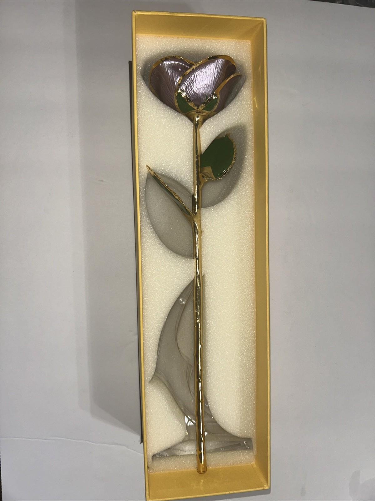24K Glass Rose Eternal Love Real Purple and Gold Plated Rose Flower WITH STAND