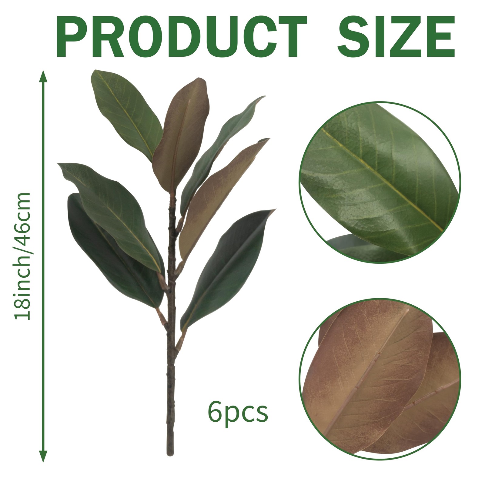 Magnolia Artificial Leaves Branches 3D Magnolia Stem Life-Like Faux Leaves Tw…